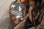 White cats satchel handbag by Fae & Magpie featuring a structured design with a top handle and adjustable shoulder strap.
