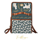 White cats satchel handbag by Fae & Magpie featuring a structured design with a top handle and adjustable shoulder strap.
