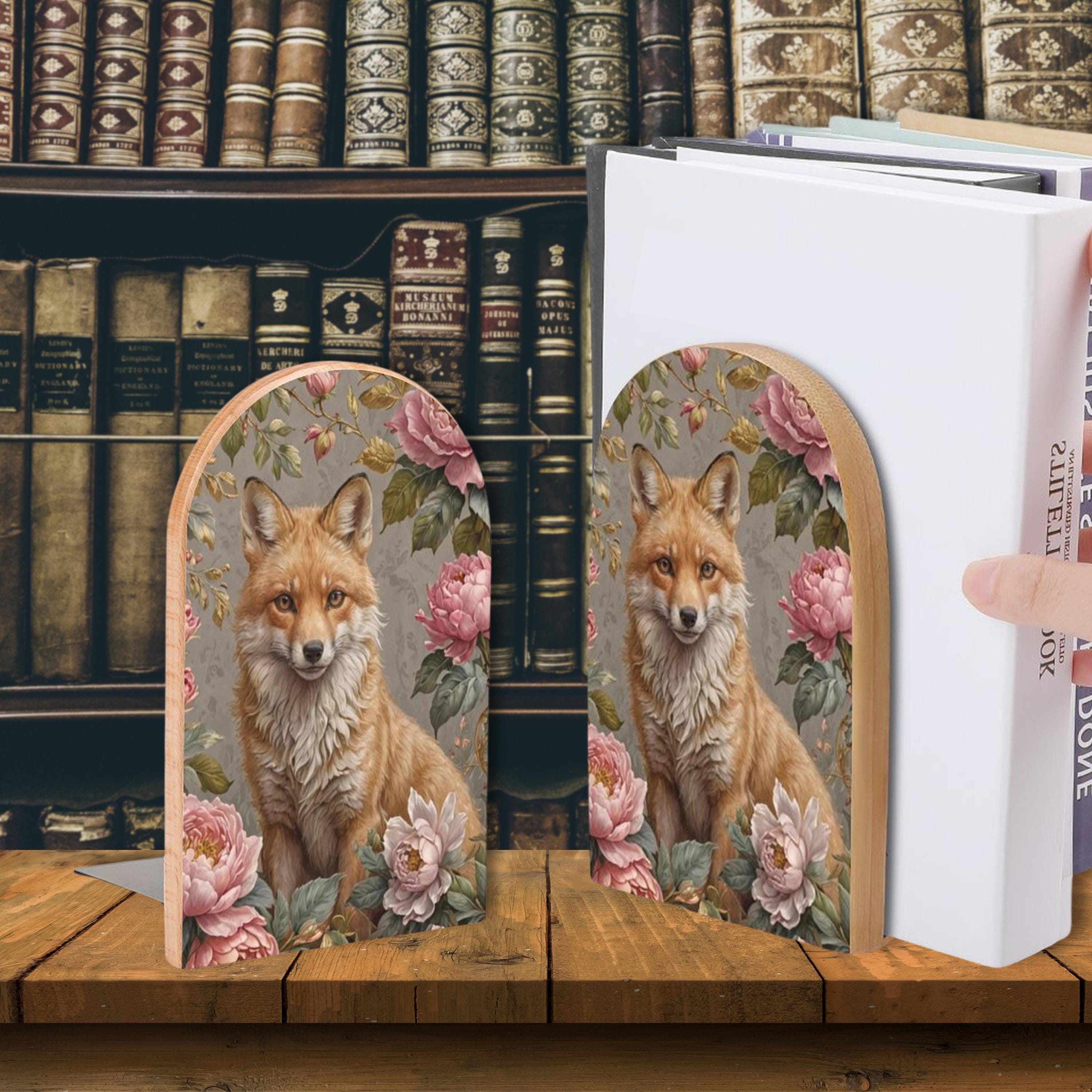 Fox Pink Flower Bookends