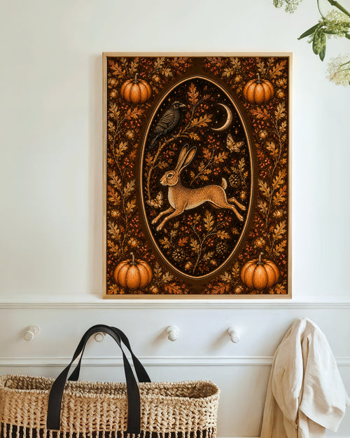 Autumnal Leaping Hare Art Print