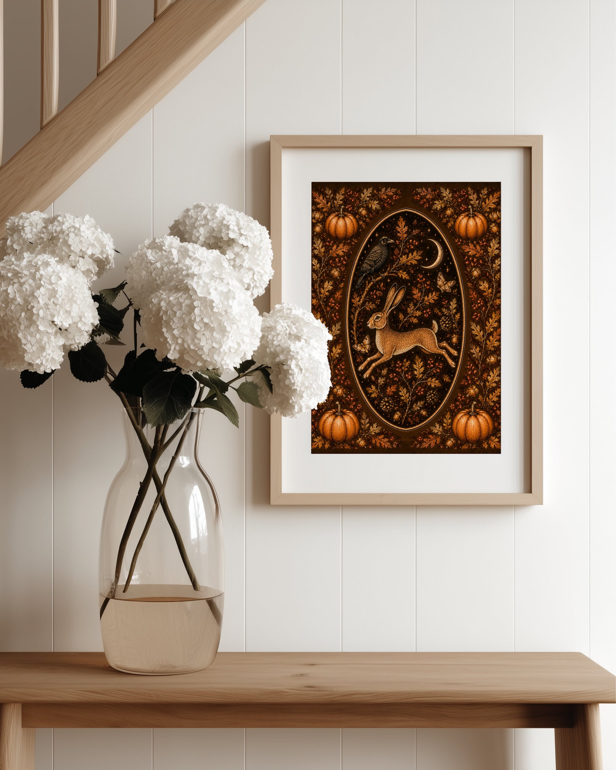 Autumnal Leaping Hare Art Print