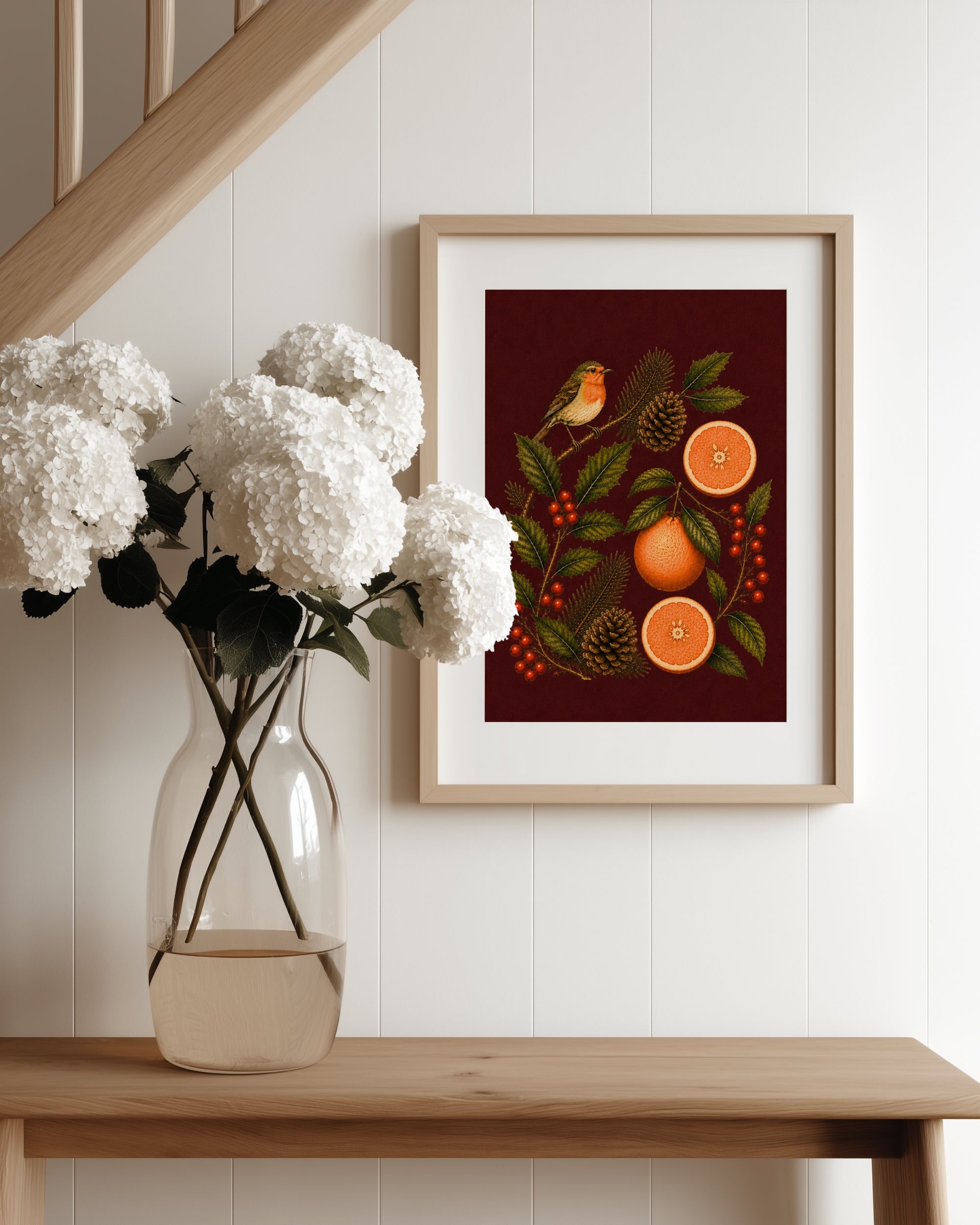 Christmas Robin & Oranges Art Print