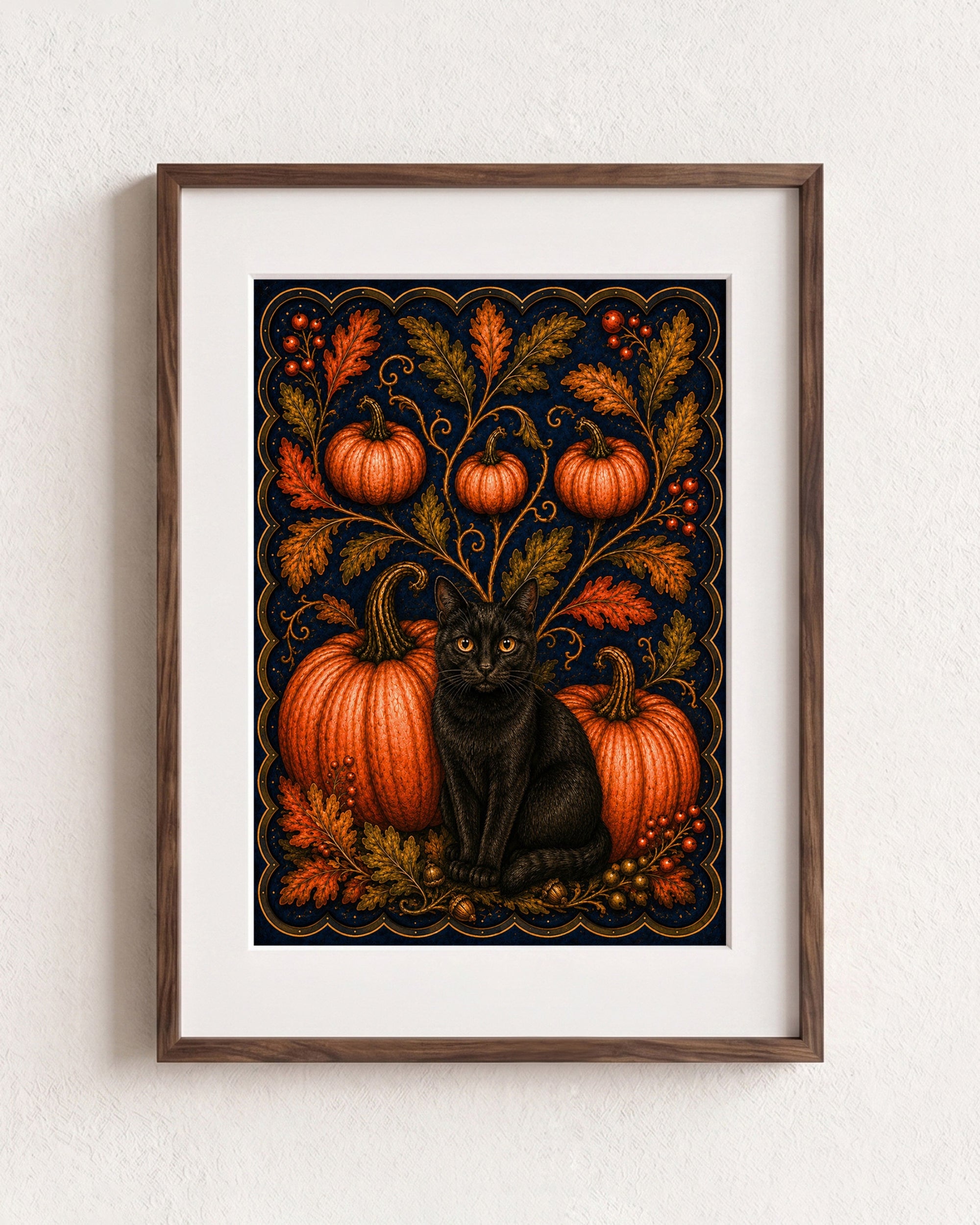 Black Cat & Pumpkins Art Print