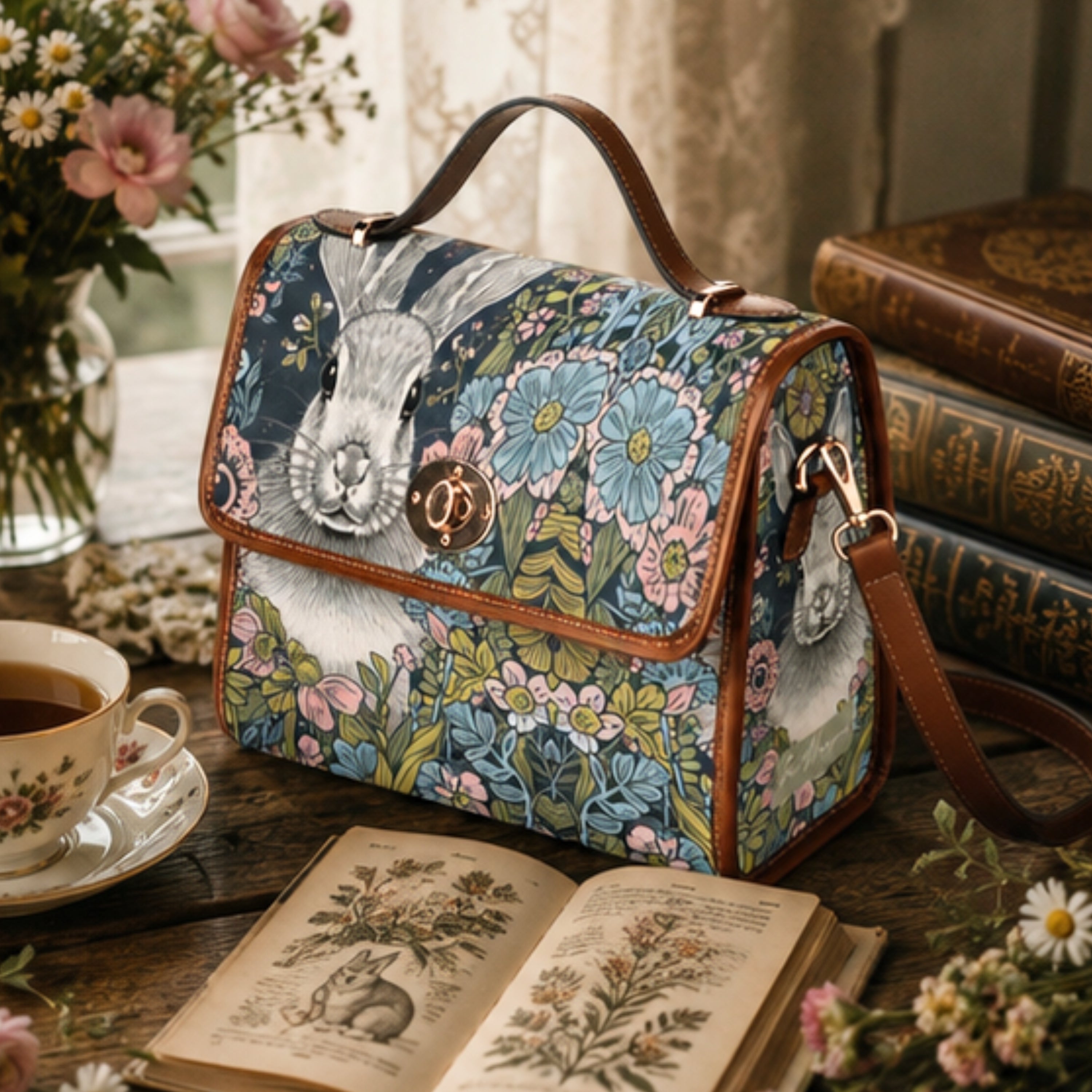 Rabbit Floral Satchel Bag