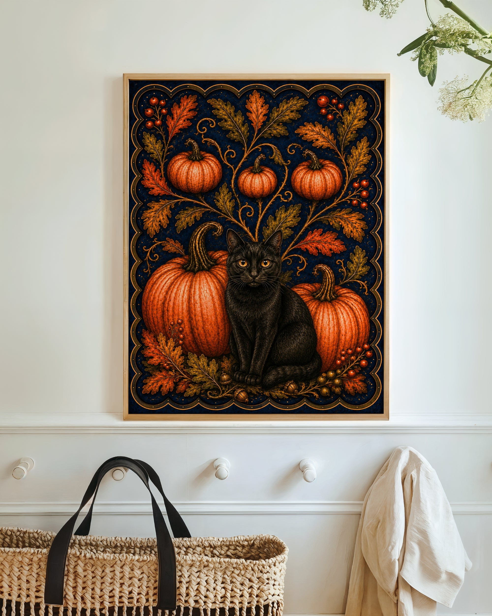 Black Cat & Pumpkins Art Print