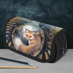 Pencil case with fox design on a textured surface