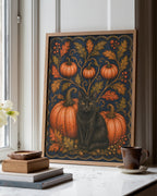 Black Cat & Pumpkins Art Print
