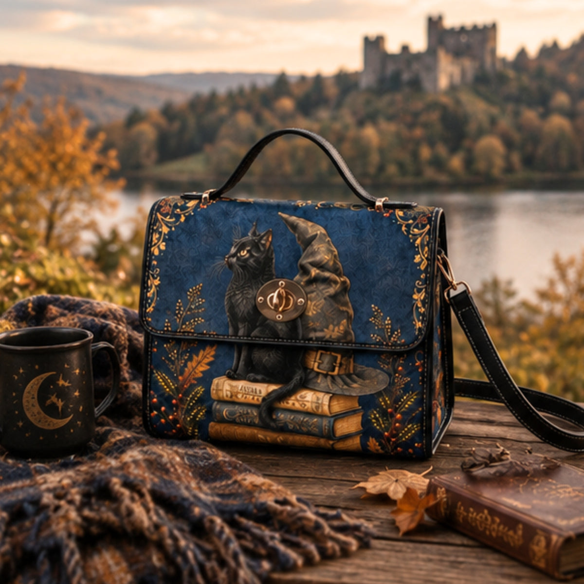 Witchy Black Cat Satchel Bag