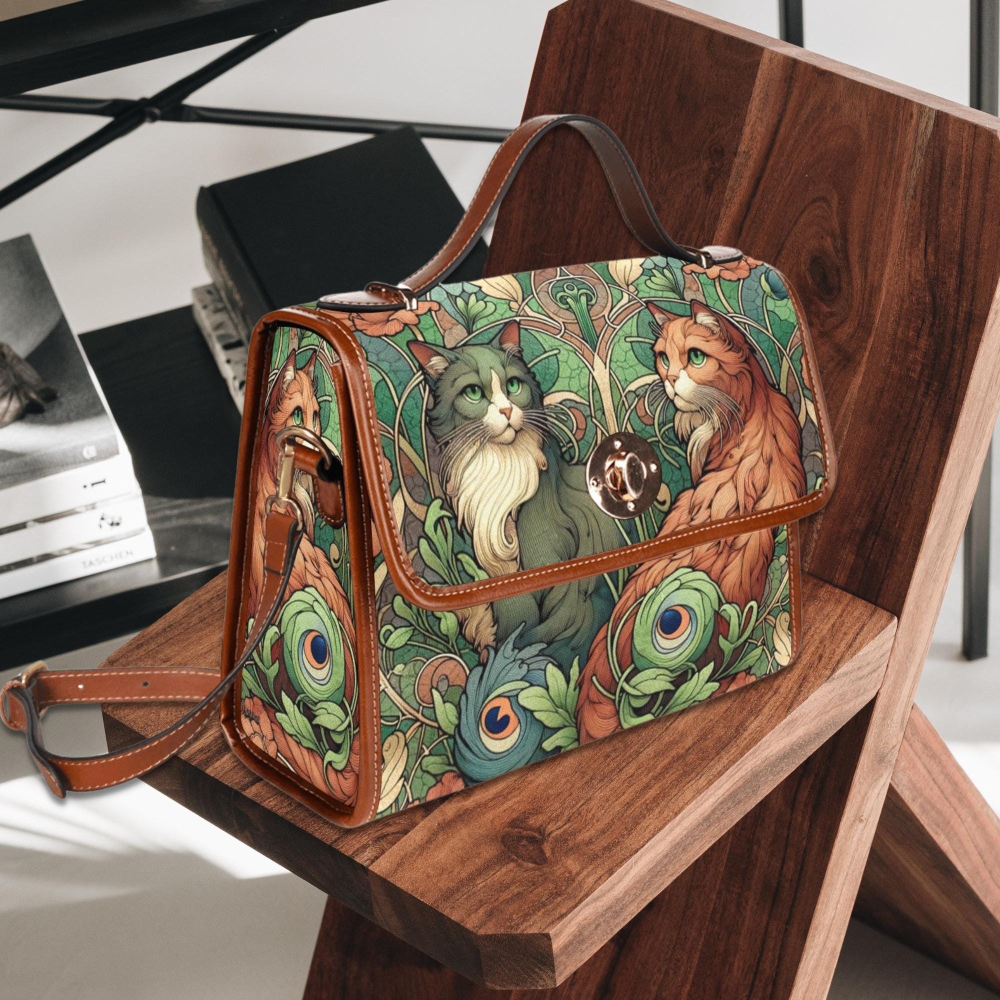 Cats Green Satchel Bag