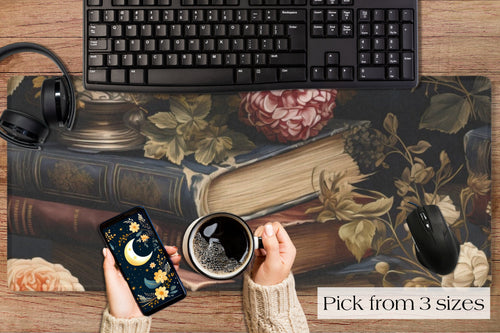 Fae & Magpie Books Mouse Pad featuring a colorful book-themed design on a smooth fabric surface.