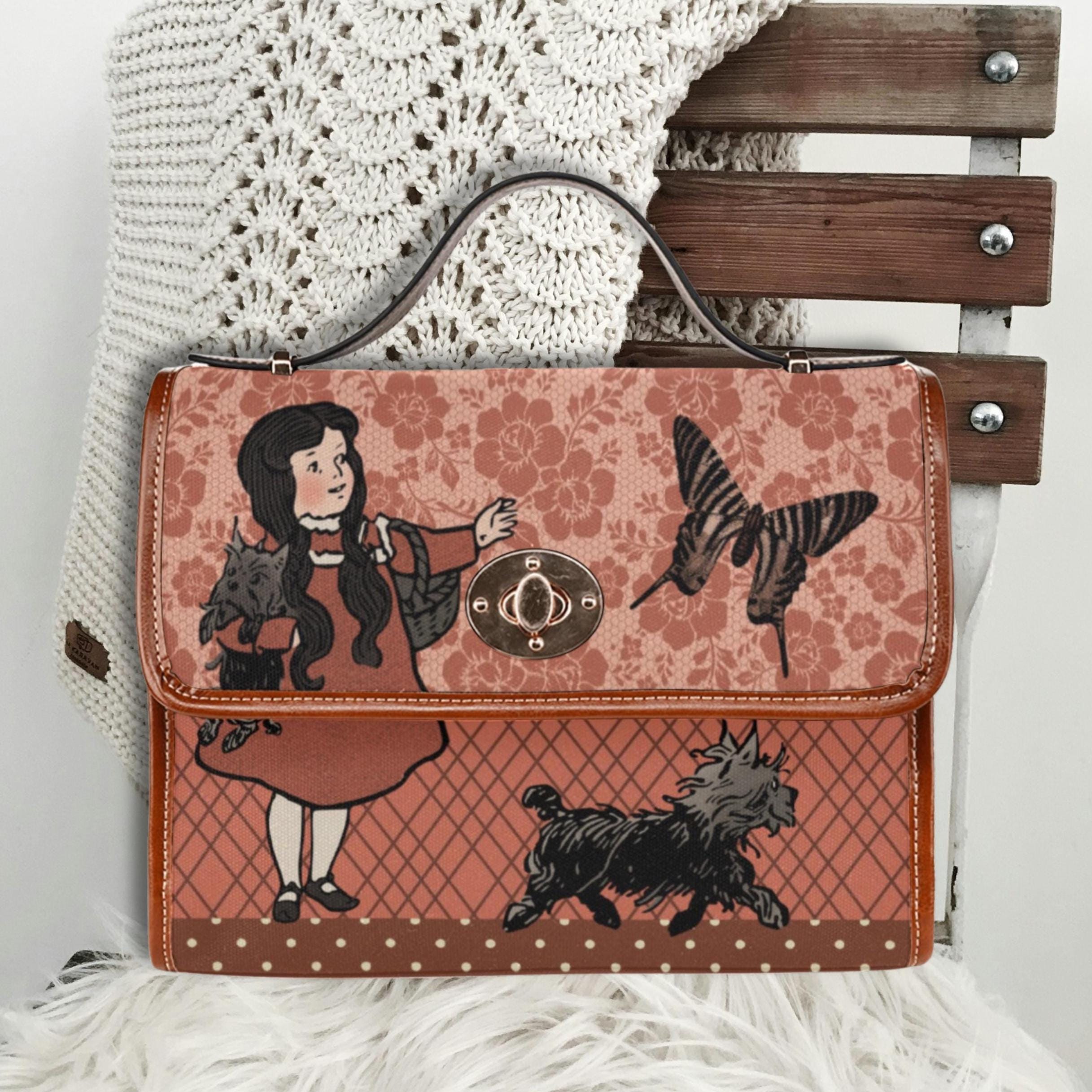 Girl And Dog Satchel Bag