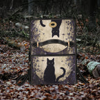 Black Cat Satchel Bag by Fae & Magpie featuring a sleek black exterior, top handles, and a classic satchel design.