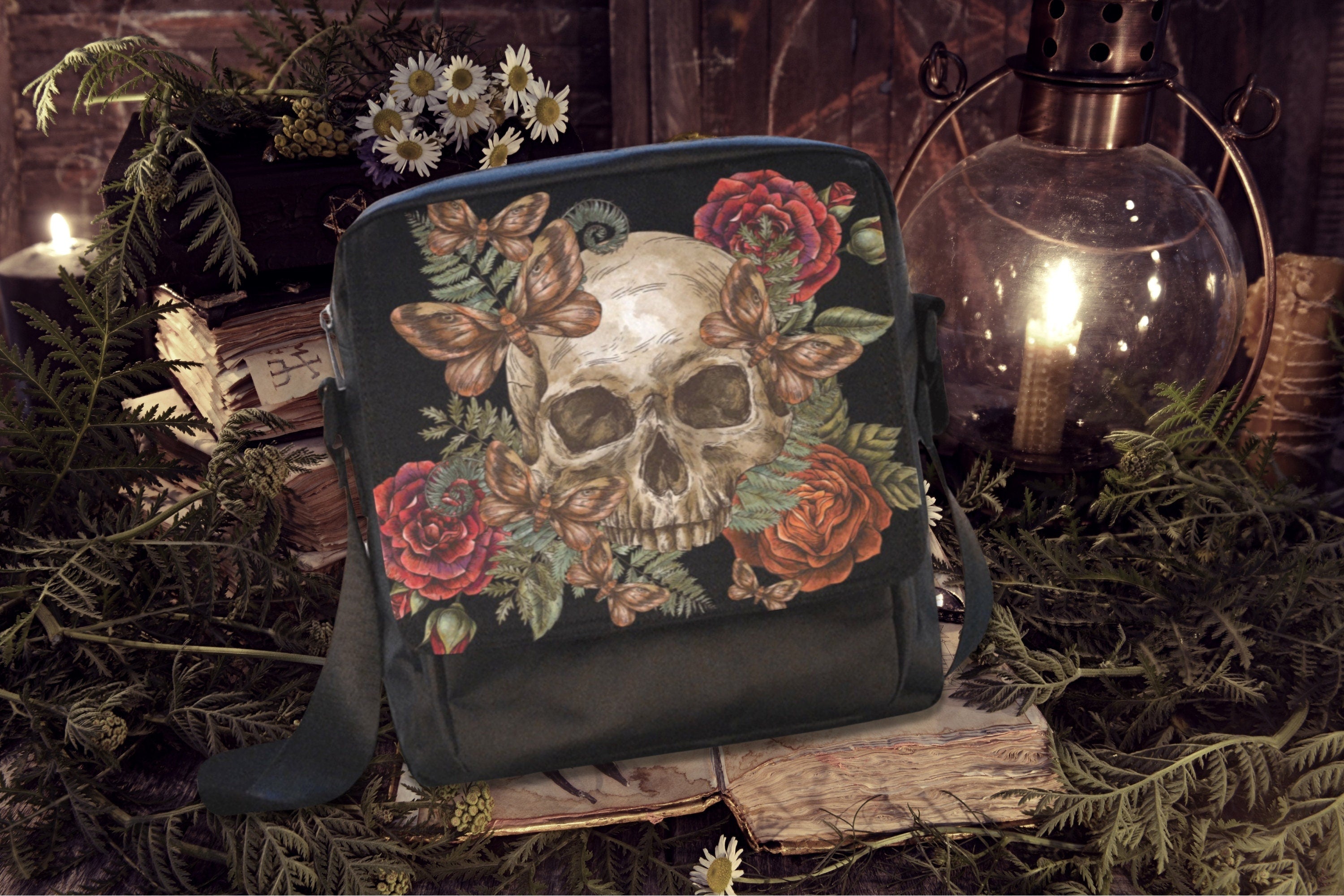 Skull And Roses Flap Bag
