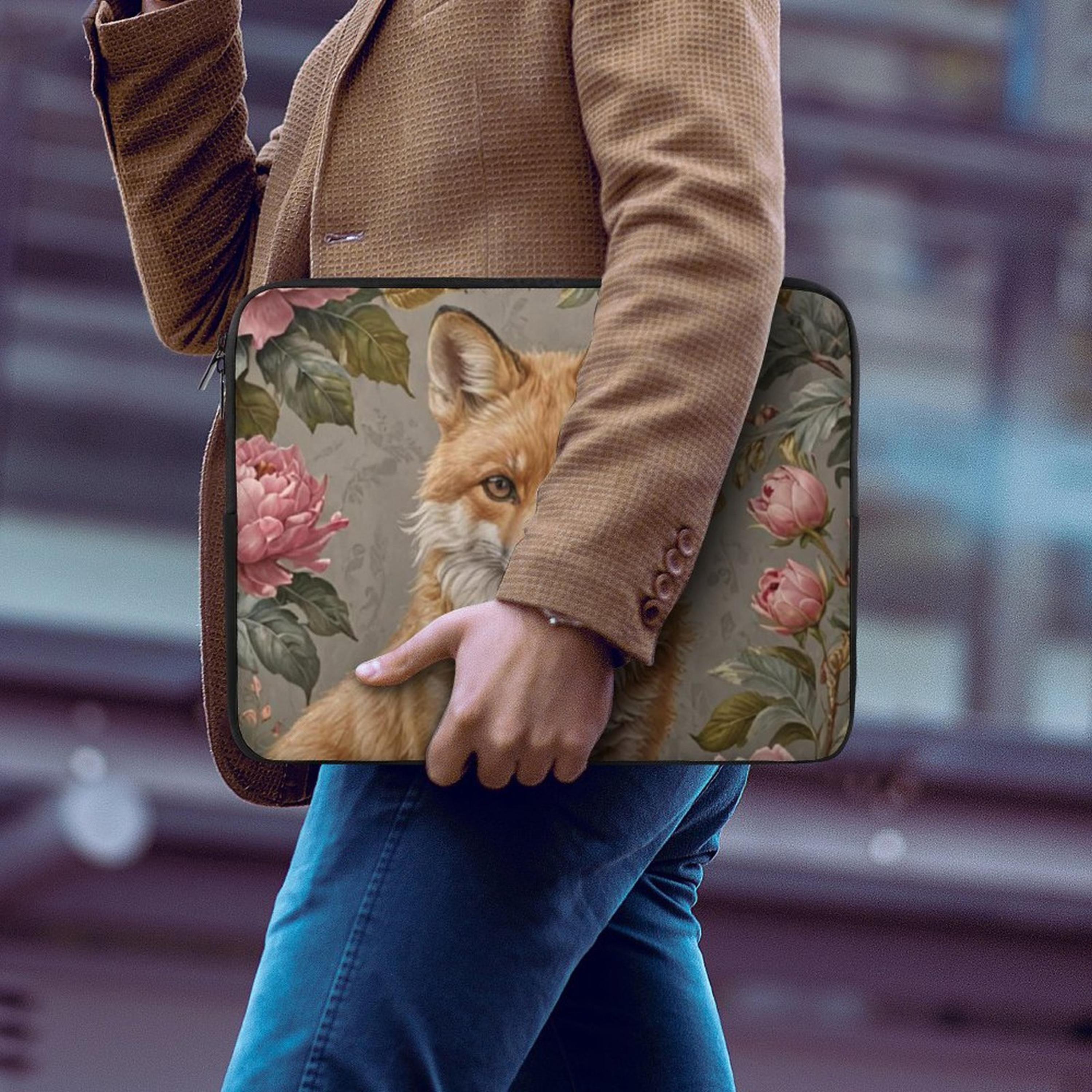 Fox Pink Flower Laptop Sleeve