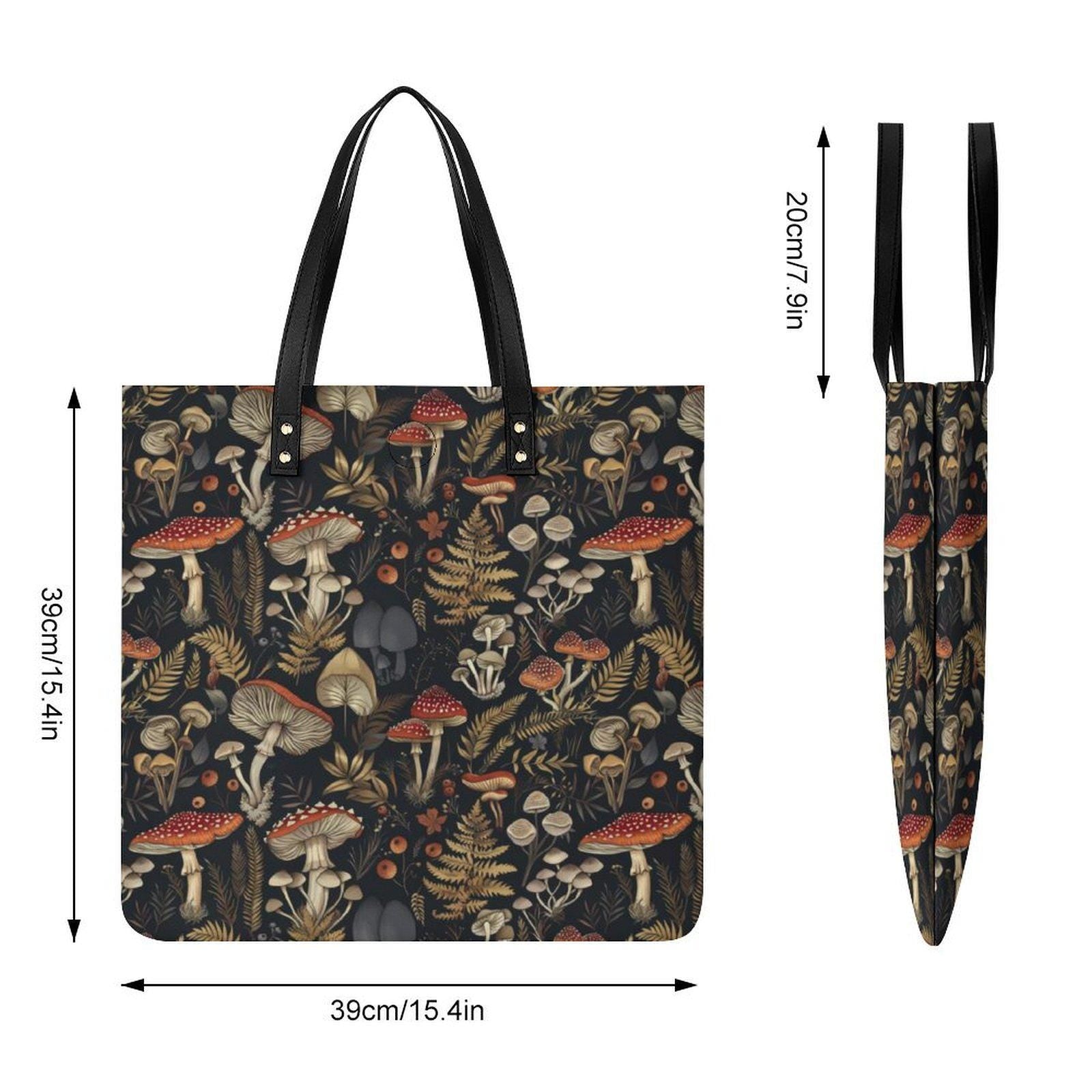 Mushrooms Faux Leather Tote Bag