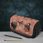 Fae & Magpie girl and dog pouch featuring a colorful illustration of a girl with her pet on fabric, ideal for accessories and storage.