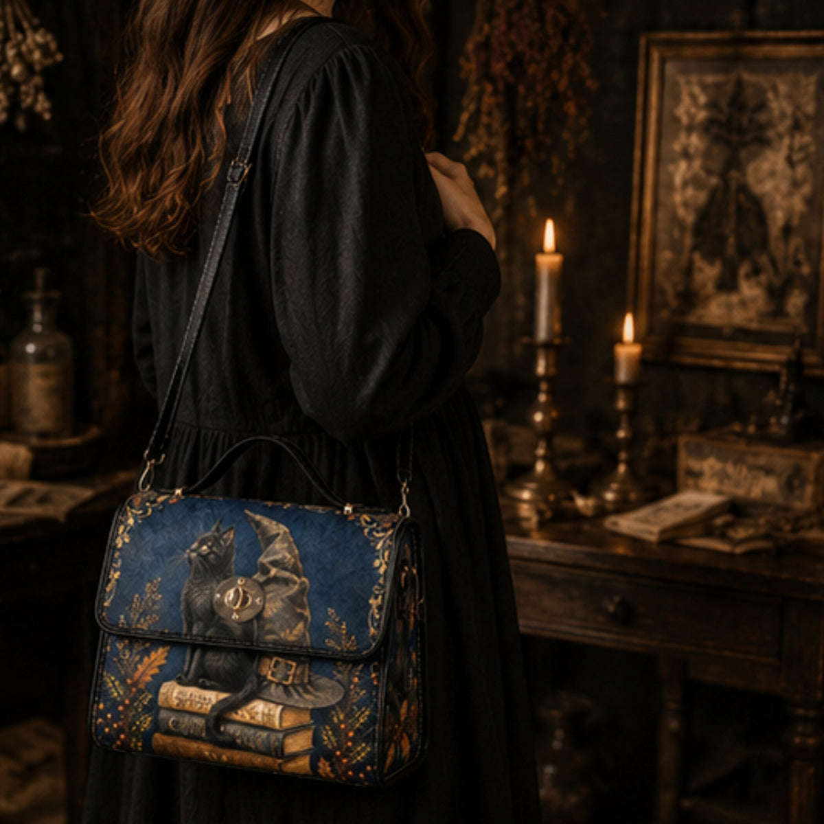 Witchy Black Cat Satchel Bag