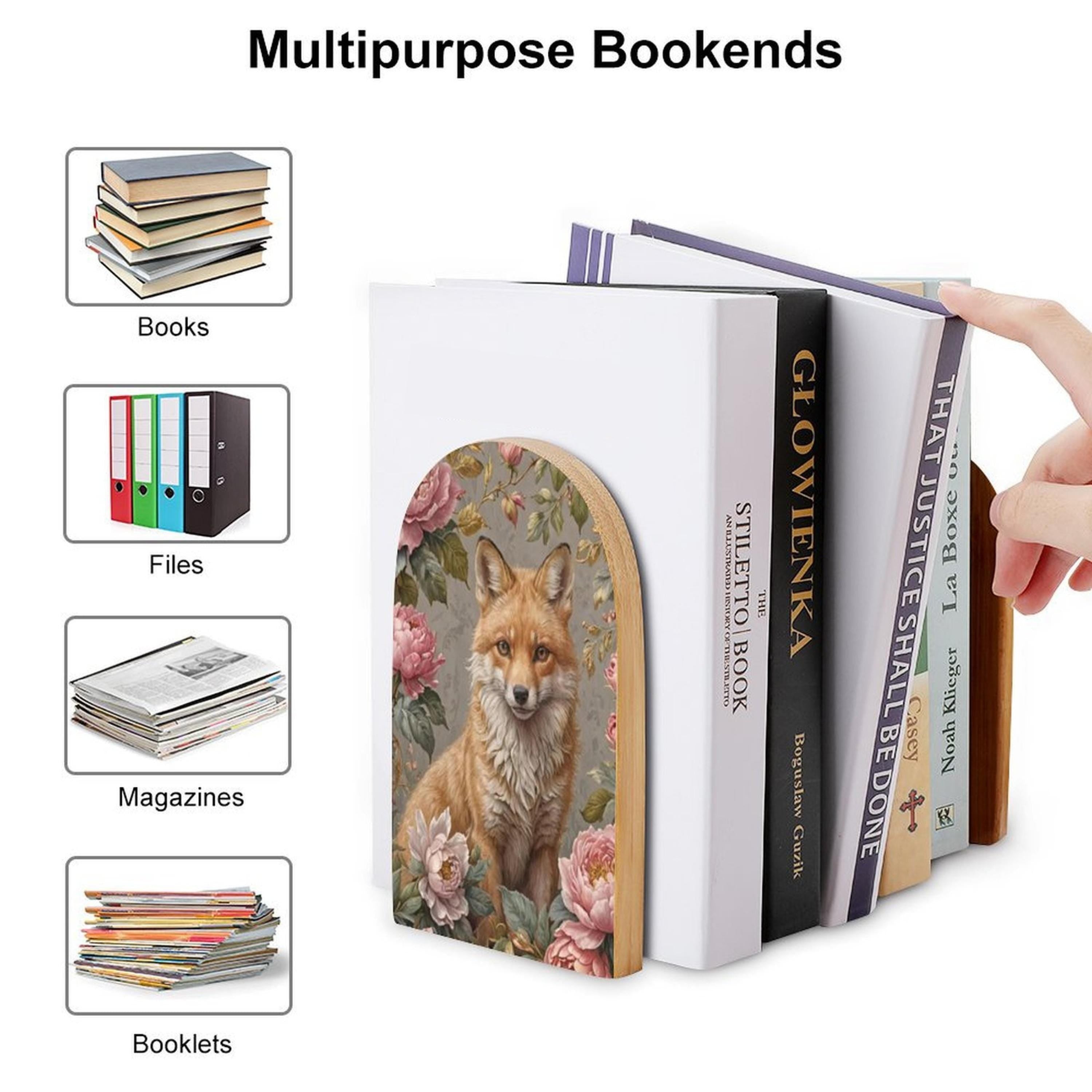 Fox Pink Flower Bookends