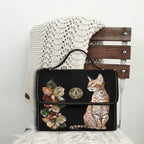 Fae & Magpie Bengal Cat satchel handbag with a sleek design, featuring a Bengal cat print on a stylish leather bag.