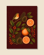 Christmas Robin & Oranges Art Print