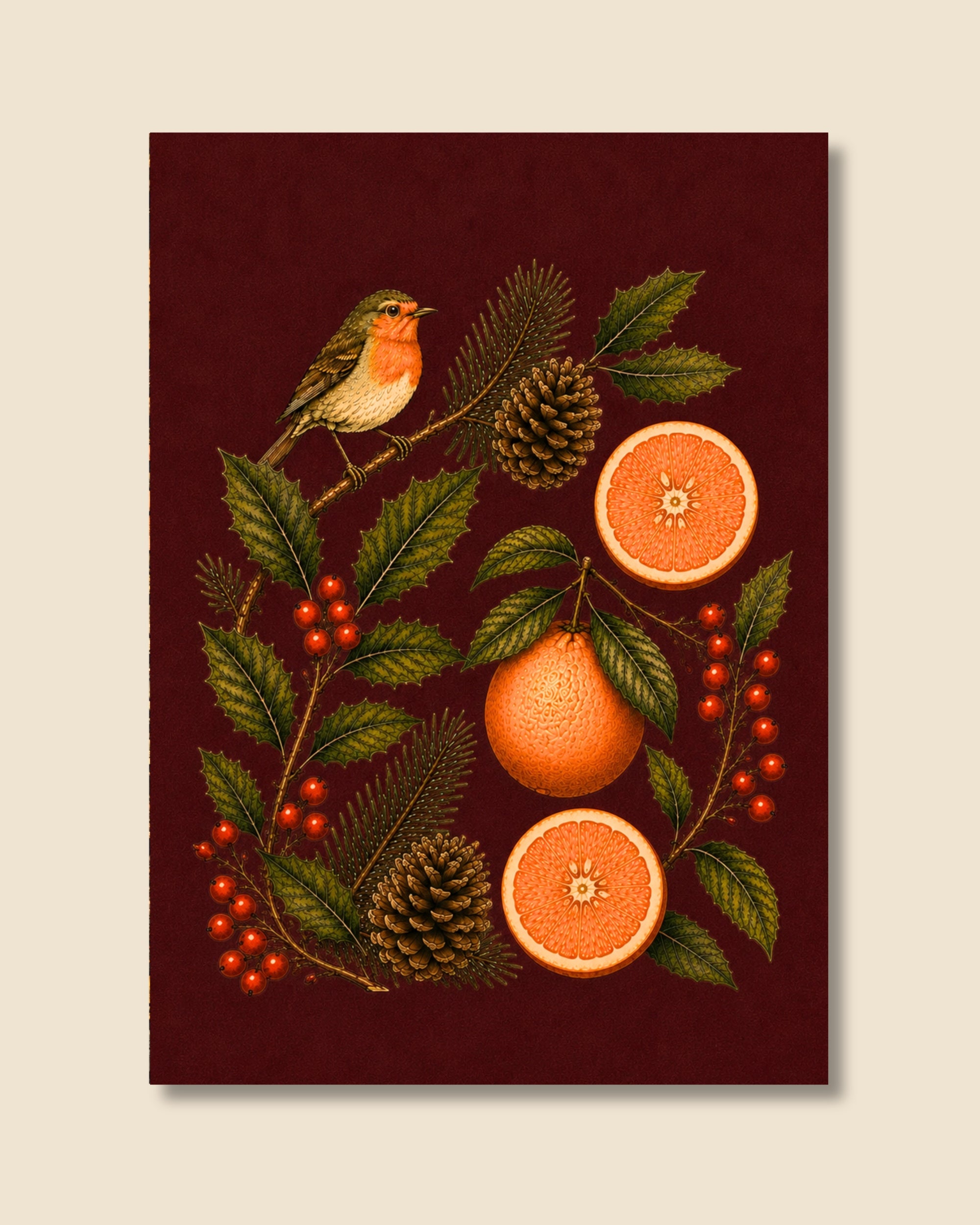 Christmas Robin & Oranges Art Print