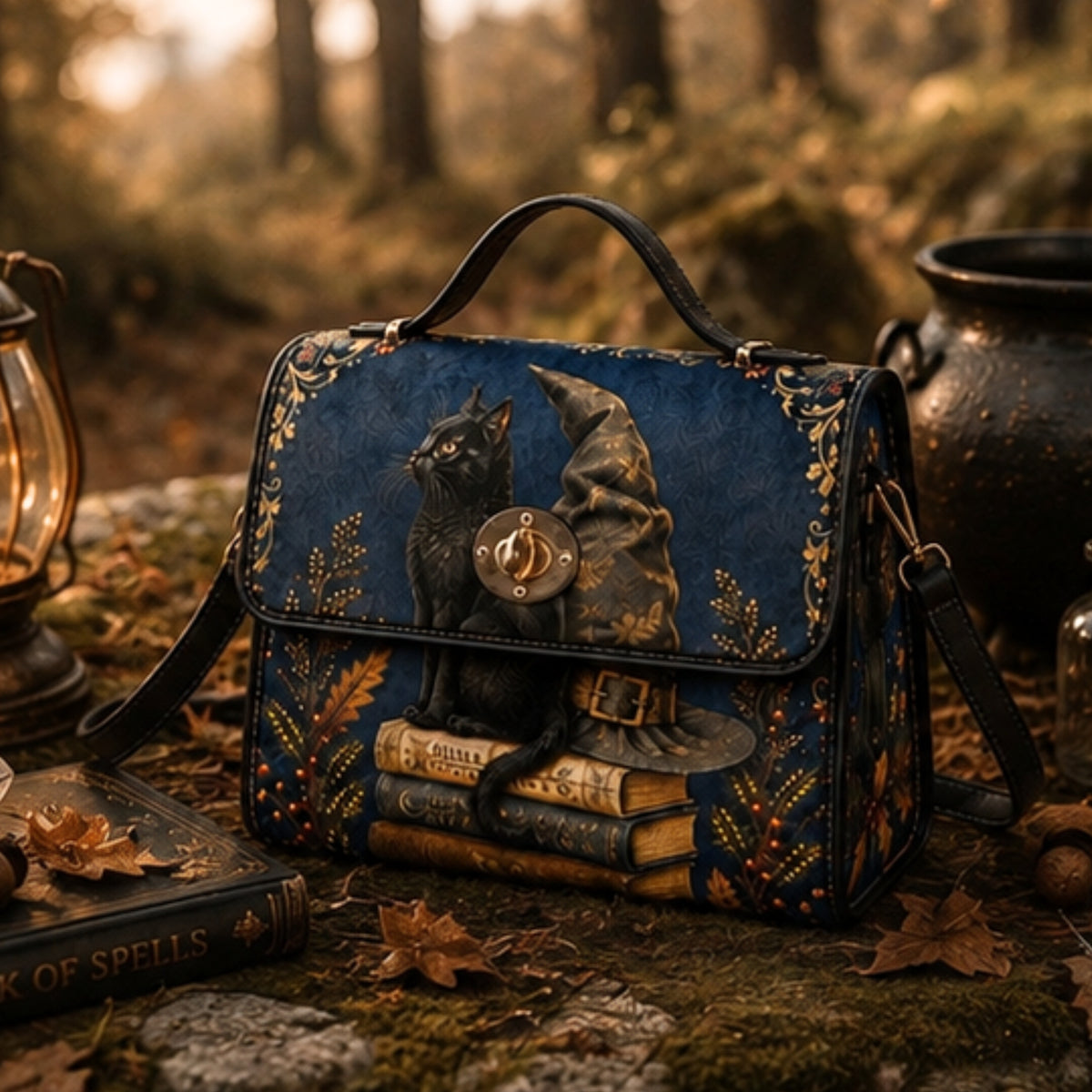 Witchy Black Cat Satchel Bag