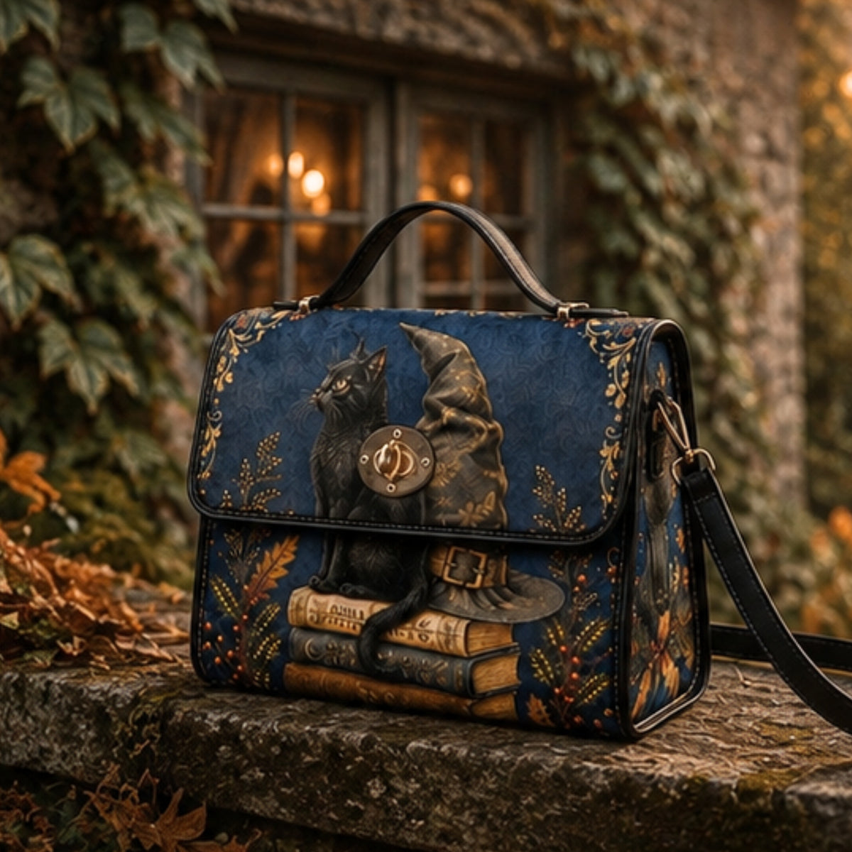 Witchy Black Cat Satchel Bag