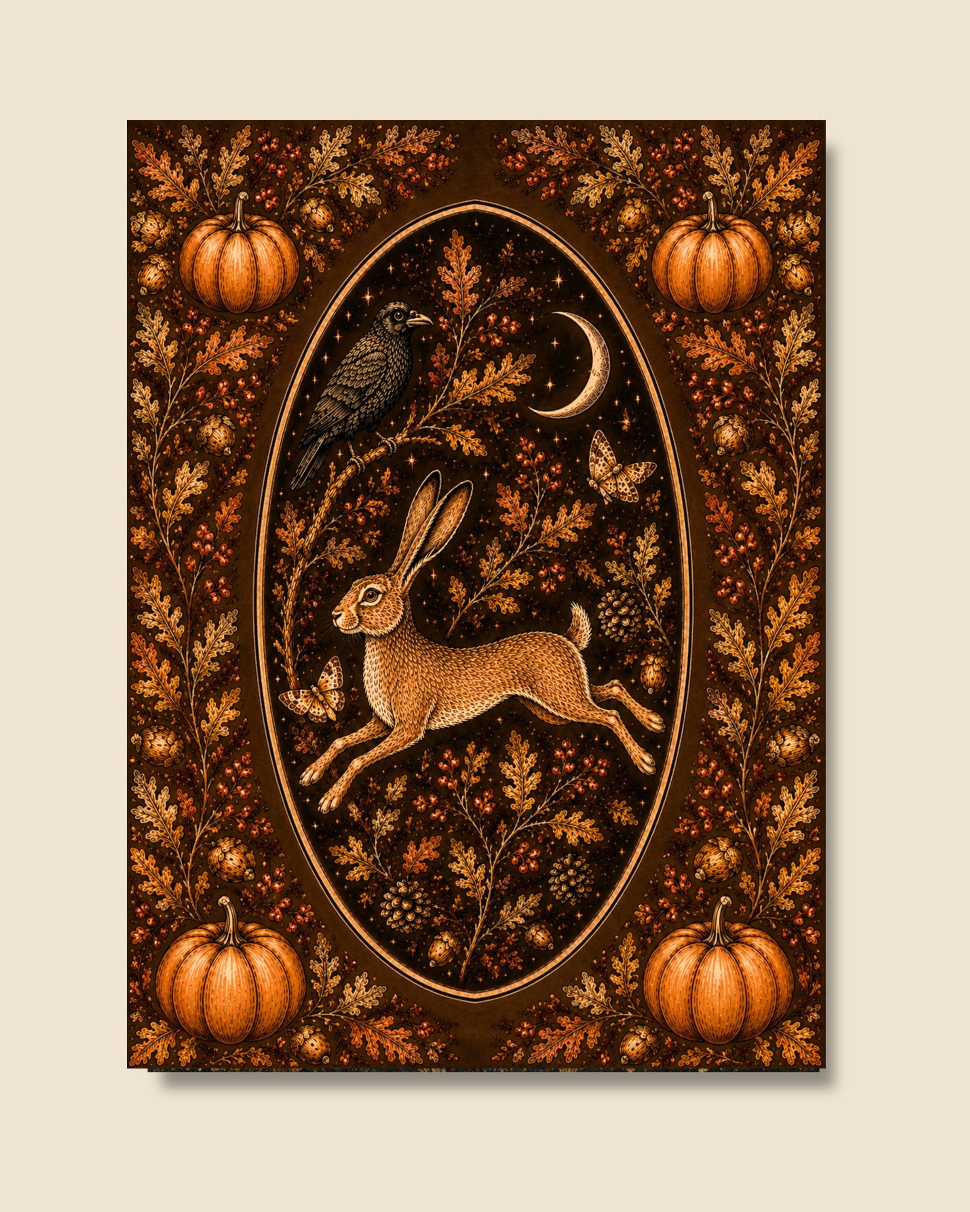 Autumnal Leaping Hare Art Print