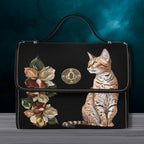 Fae & Magpie Bengal Cat satchel handbag with a sleek design and detailed Bengal cat illustration, crafted from durable materials.