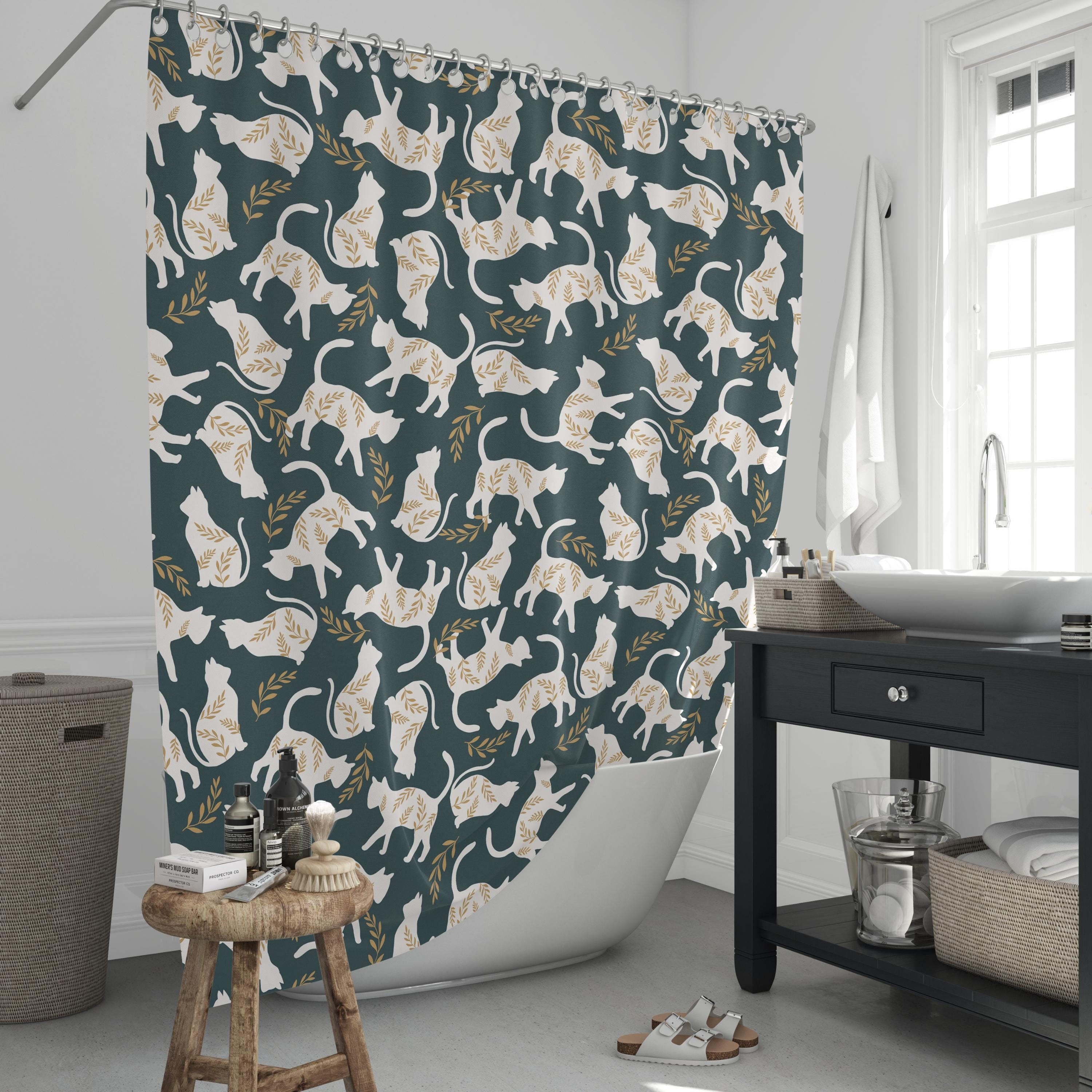 White Cats Shower Curtain