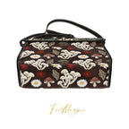 Handbag with mushroom and flower pattern on a white background