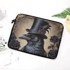 Fae & Magpie Crow laptop sleeve in black with soft interior, designed to protect and stylishly carry a laptop.
