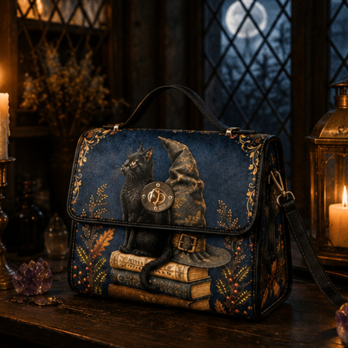 Witchy Black Cat Satchel Bag
