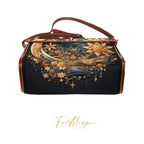 Fae & Magpie Celestial Dreams satchel handbag with starry celestial pattern and leather strap, stylish and spacious accessory.