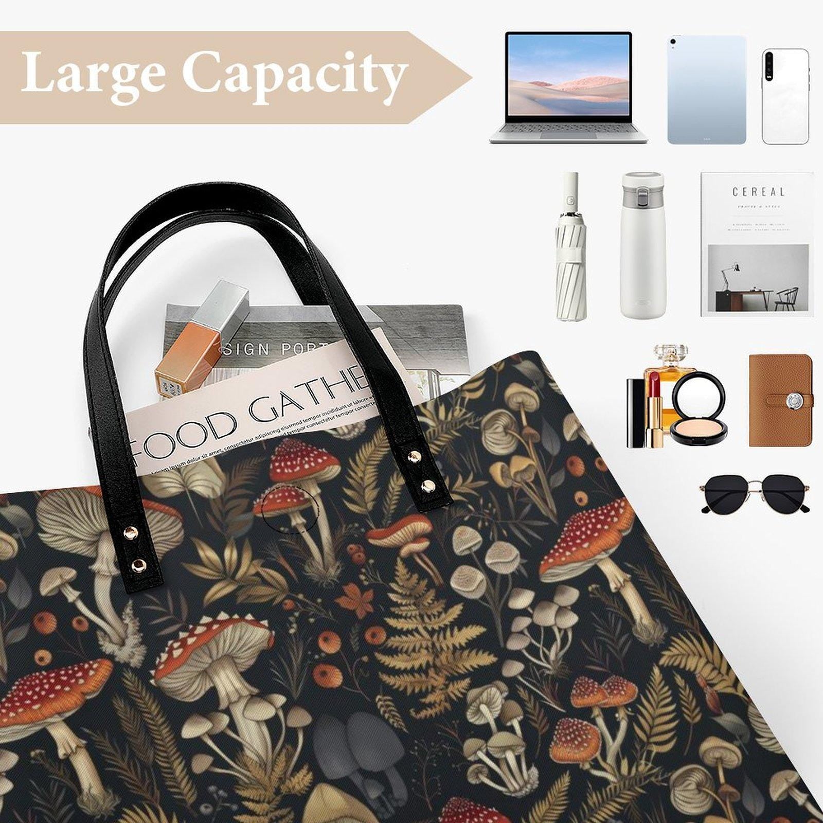 Mushrooms Faux Leather Tote Bag
