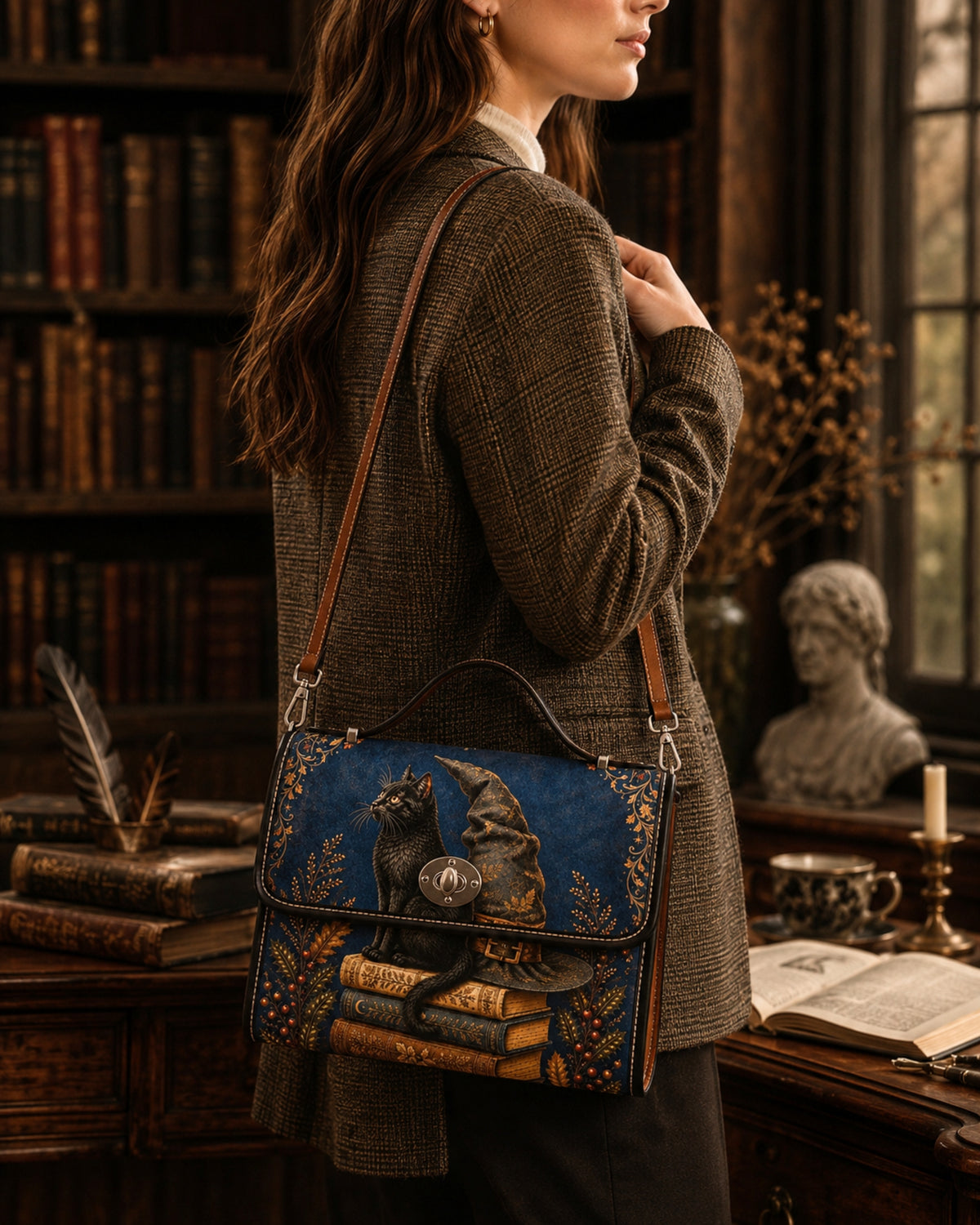 Witchy Black Cat Satchel Bag
