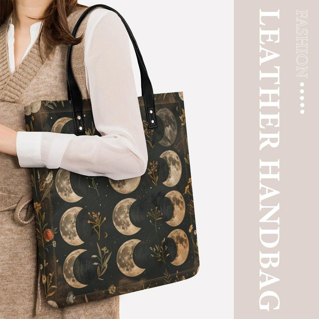 Moon Phase Faux Leather Tote Bag
