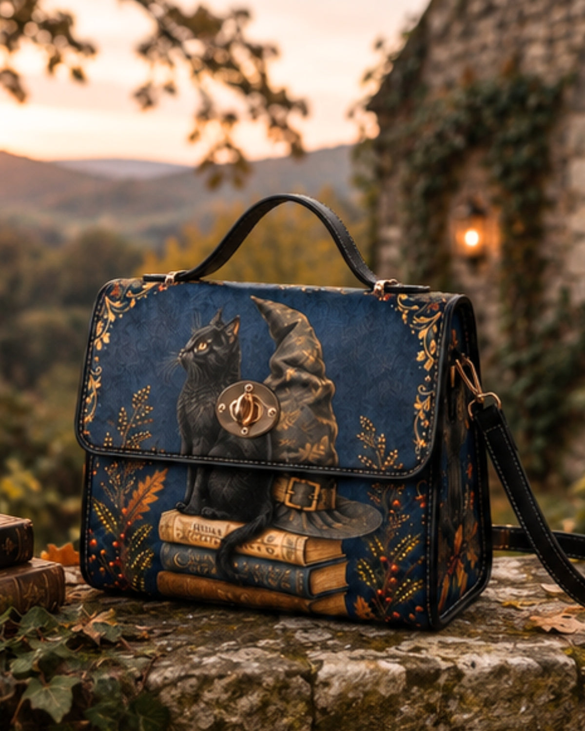 Witchy Black Cat Satchel Bag