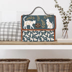 White cats satchel handbag by Fae & Magpie featuring a structured design with a top handle and adjustable shoulder strap.