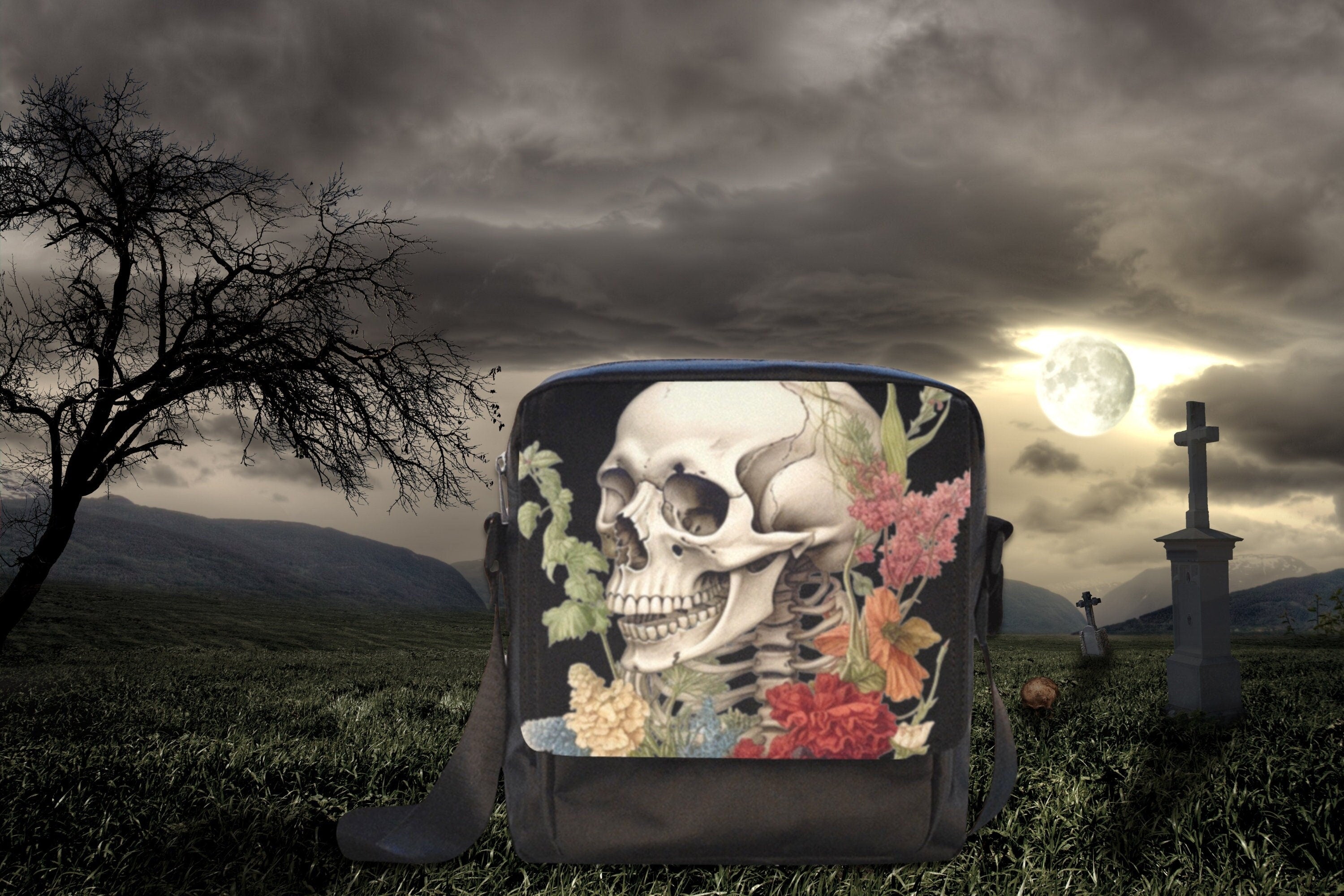 Skull Botany Flap Bag