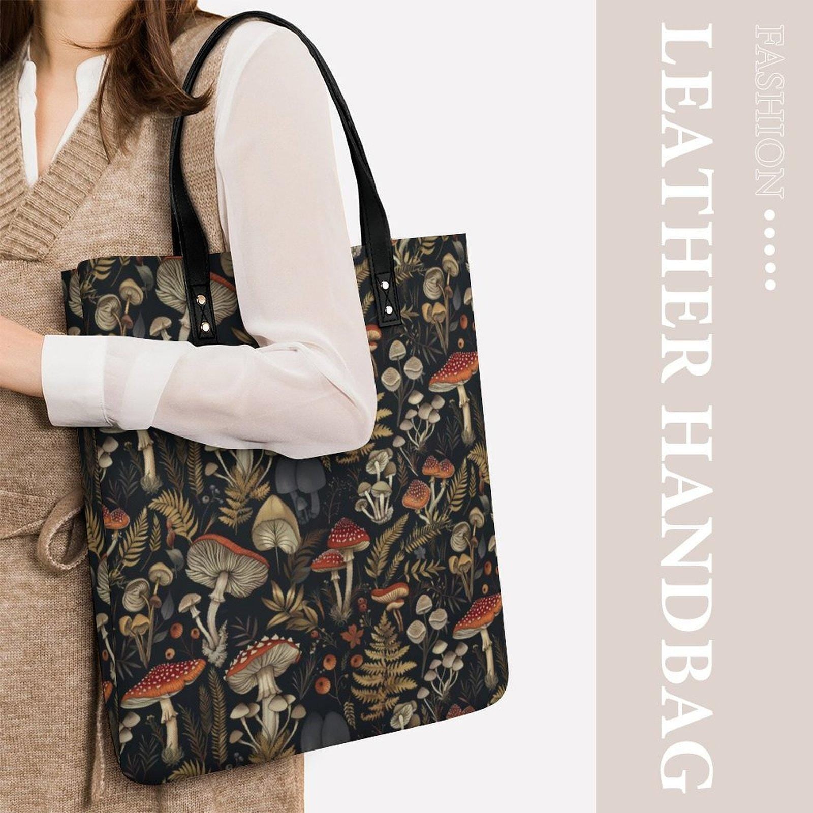 Mushrooms Faux Leather Tote Bag