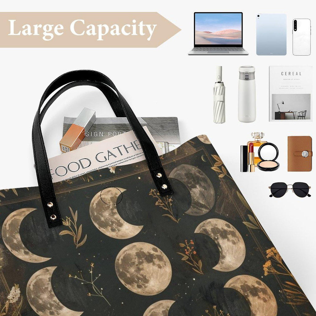 Moon Phase Faux Leather Tote Bag
