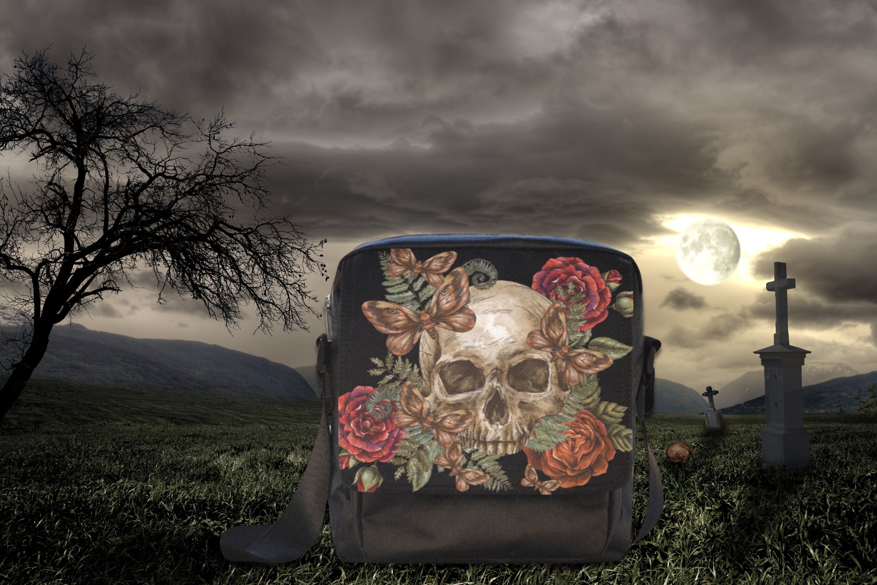 Skull And Roses Flap Bag