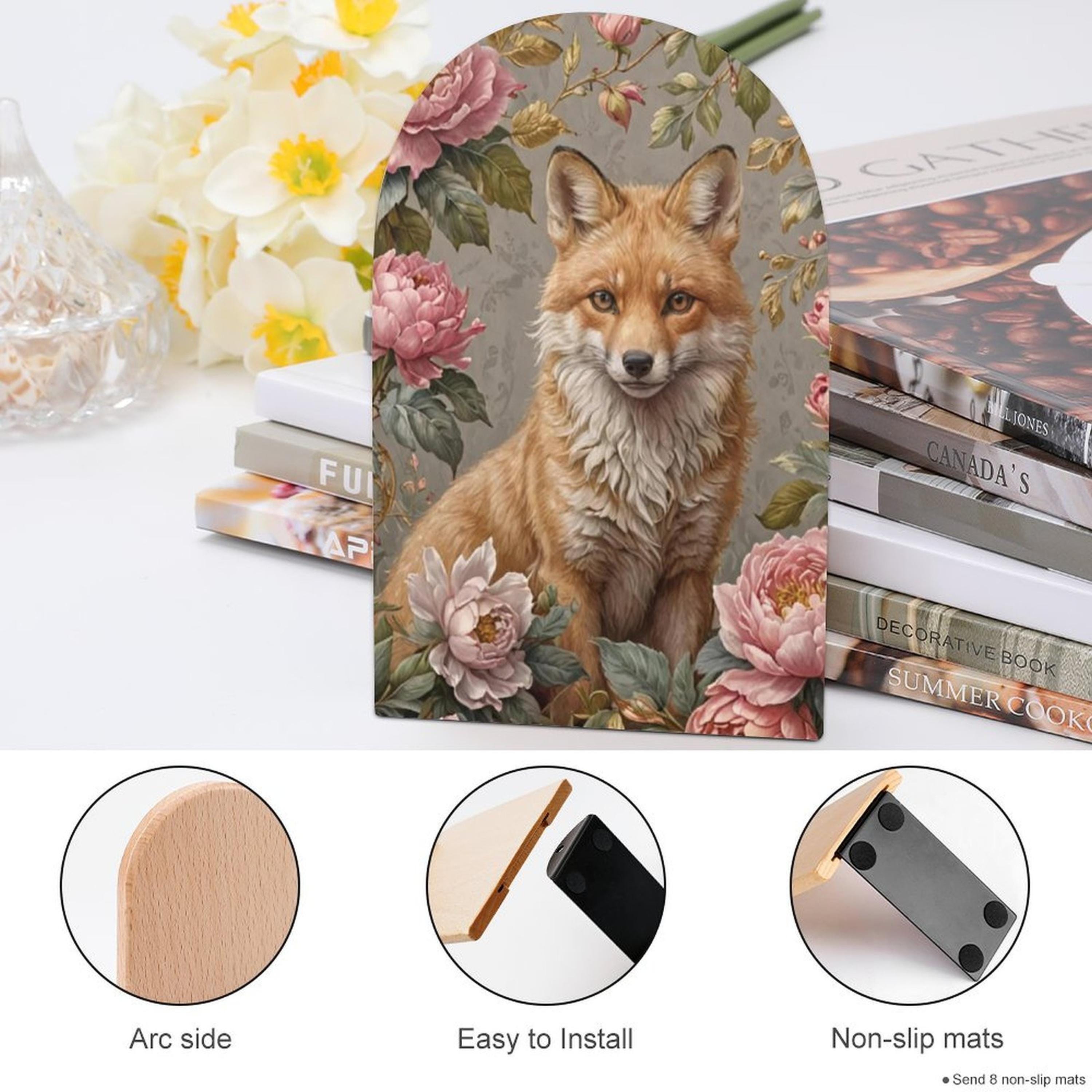 Fox Pink Flower Bookends