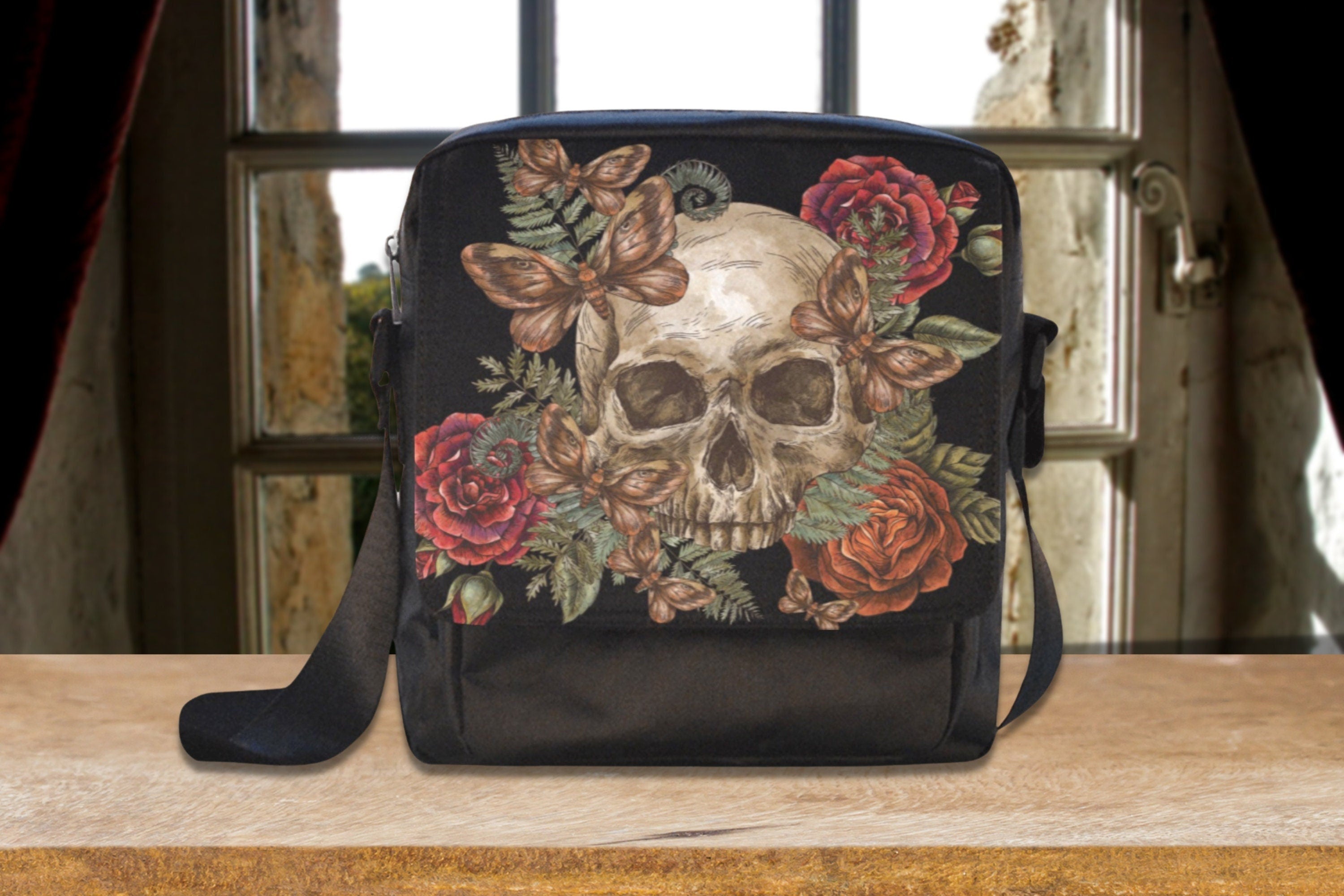 Skull And Roses Flap Bag