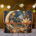 Fae & Magpie Celestial Dreams satchel handbag with starry night design, leather material, and adjustable strap, stylish and elegant.