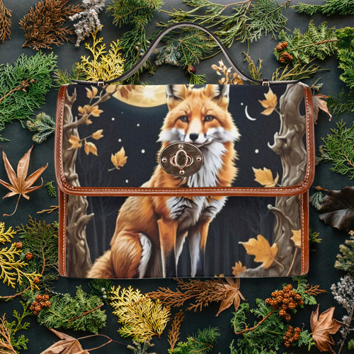 Fae & Magpie Baroque Fox Satchel Bag with intricate design, structured shape, and adjustable strap, showcasing detailed craftsmanship.