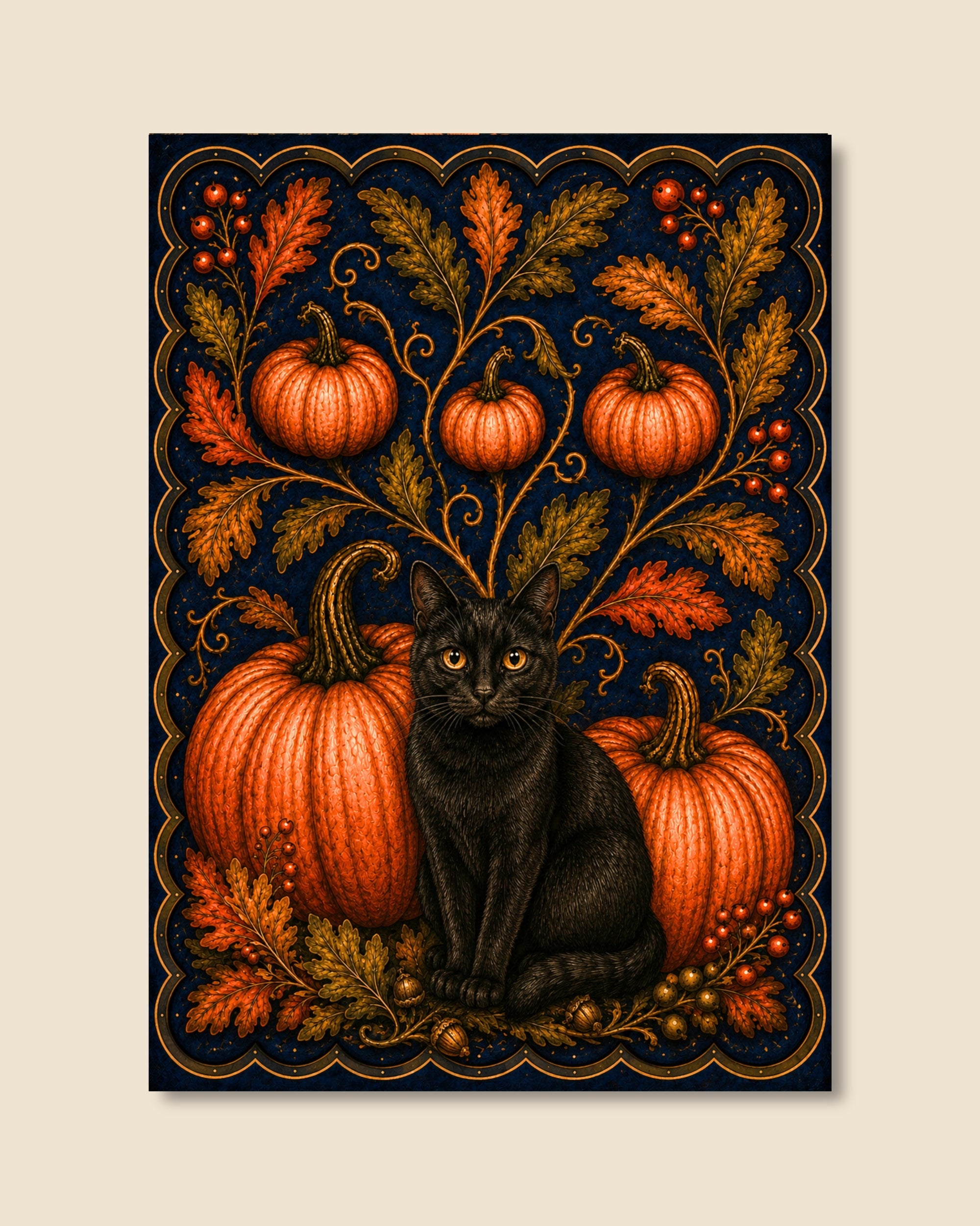Black Cat & Pumpkins Art Print
