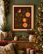 Christmas Robin & Oranges Art Print