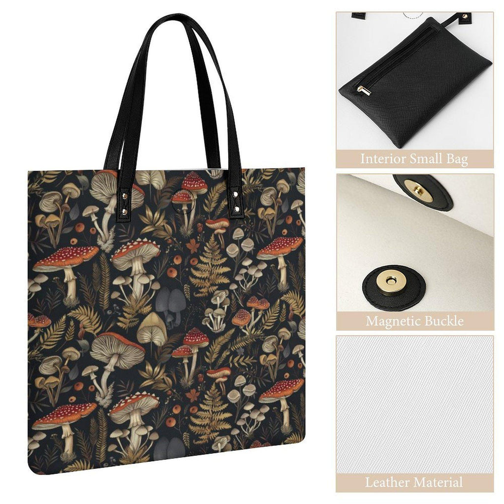 Mushrooms Faux Leather Tote Bag
